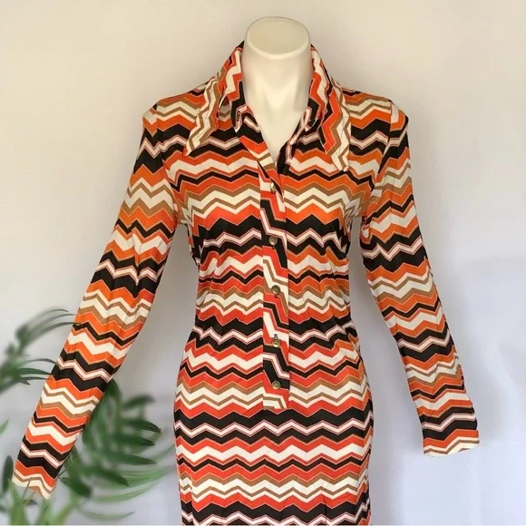 v i n t a g e :: Authentic Mod Zig Zag Chevron Dagger Buttoned Dress - Picture 14 of 14